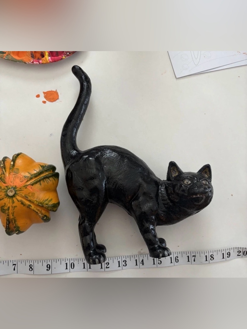 Vintage Cast Iron Cat Rare Full Face White Eyes Hubley Black Doorstop Pet Heavy